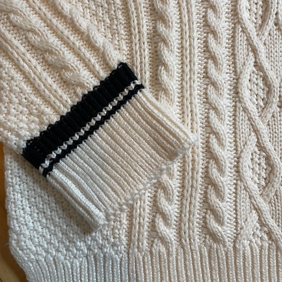 ABERCROMBIE & FITCH Tipped Slouchy Cable V-Neck Sweater Chunky Boxy Fit Preppy - Picture 4 of 12